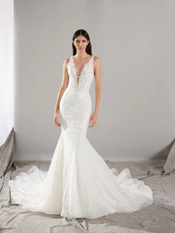 Pronovias JESY Mermaid lace wedding dress with a V-neckline
