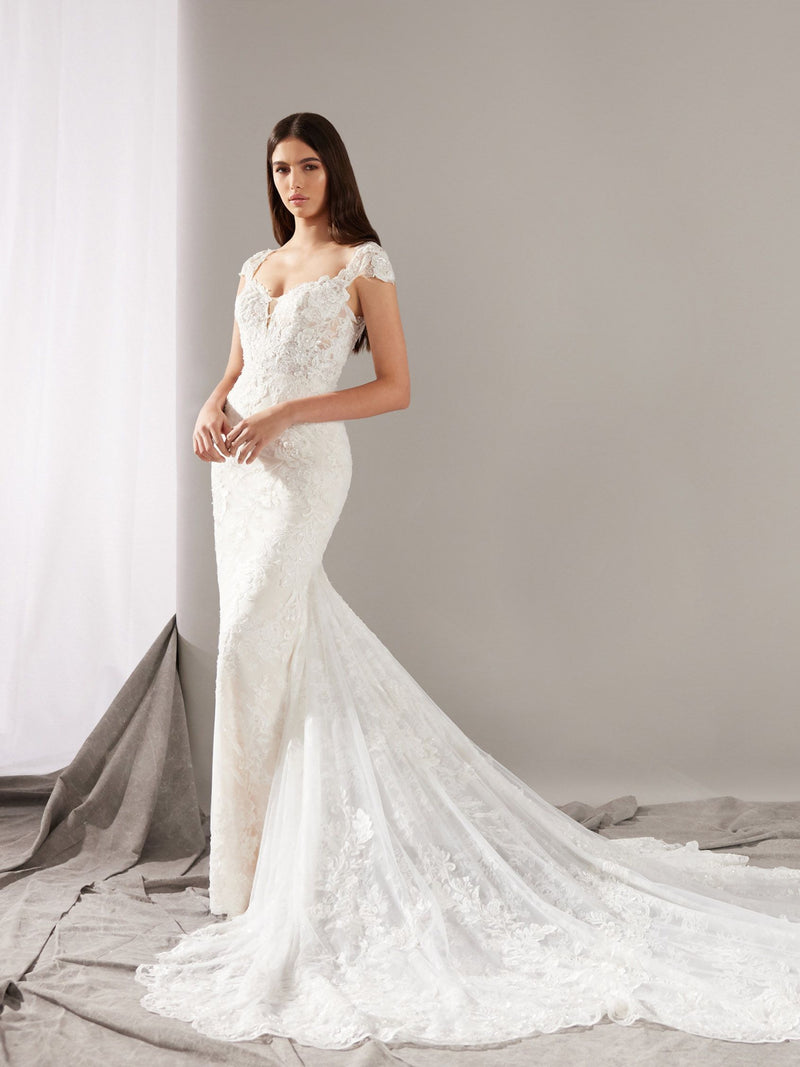 Pronovias Turan Mermaid wedding dress with a sweetheart neckline